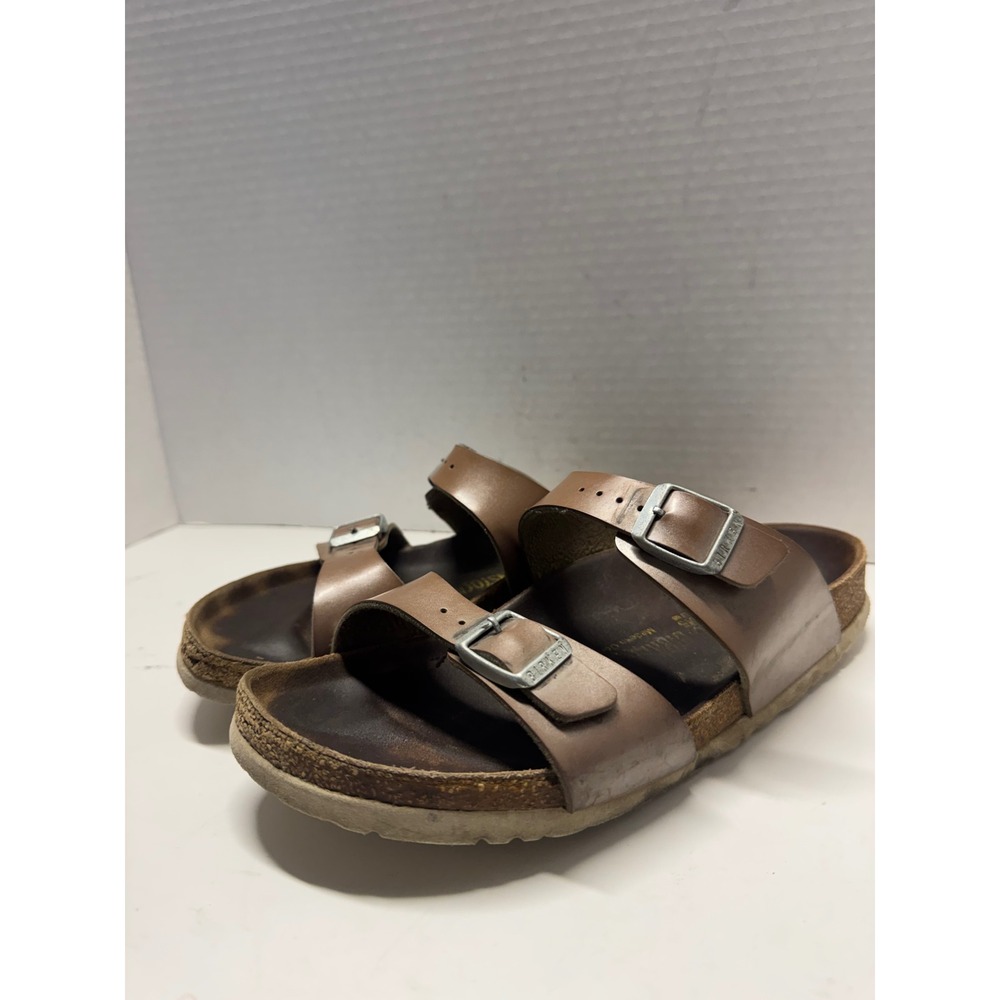 Birkenstock Arizona Tobacco Brown Two Strap Buckle Slide Sandals Size 38 7.5